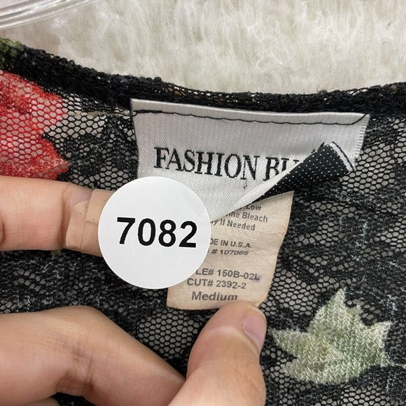 90s Y2K Vintage Fashion Bug Black Rose Floral Sheer Lace Top M L Medium Large - Picture 9 of 9